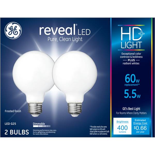 5.5 watt G25 Shape LED Bulb, Pure White - Pack of 2