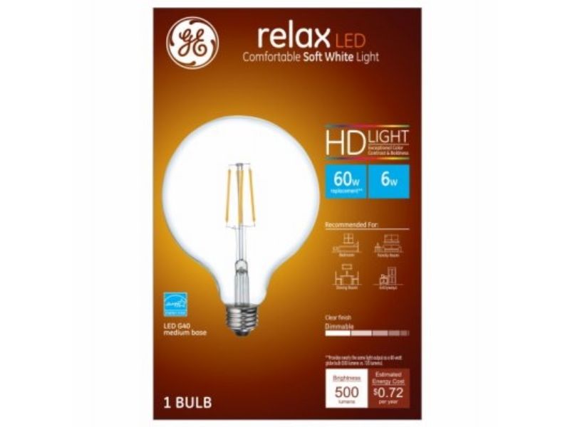 500 Lumen G40 LED Relax Globe Light Bulb, Clear Soft White - 6W