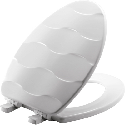 Picture of Bemis 258138 Basket Weave Design Elongated Wood Sculptured Toilet Seat&#44; White