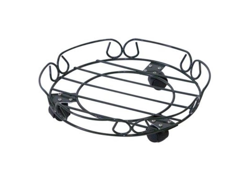 Products 259432 12 in. Round Wheeled Plant Caddy, Black Steel -  Panacea