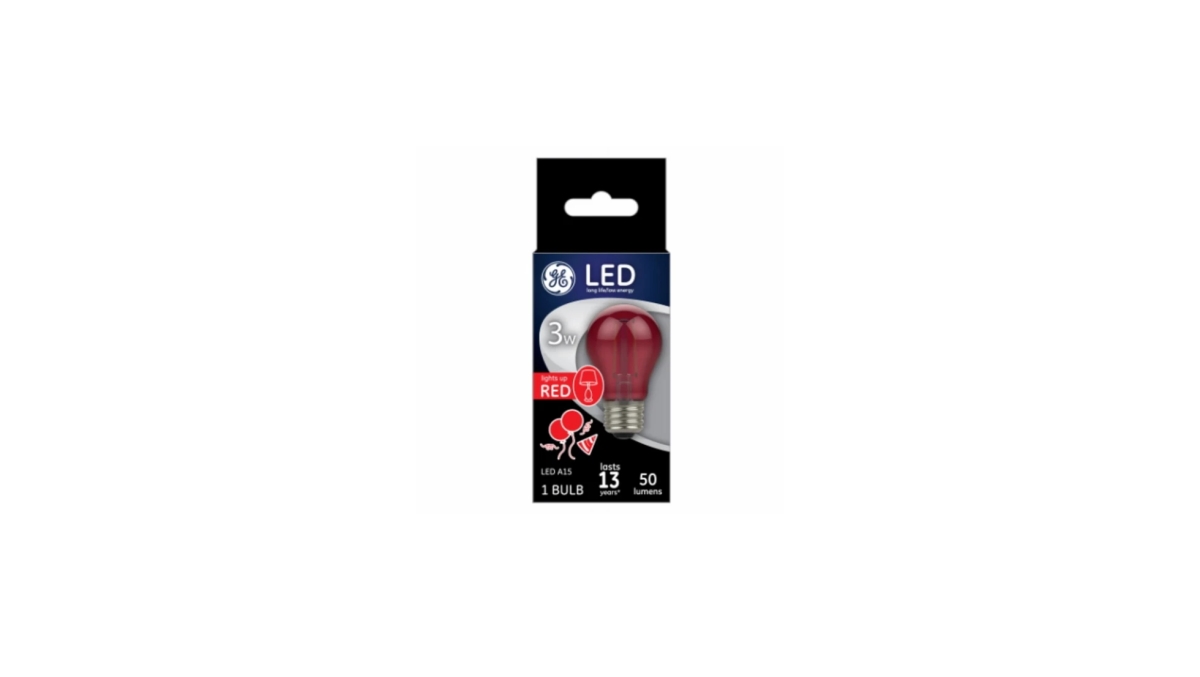 3W GE A15 Party Bulb, Red