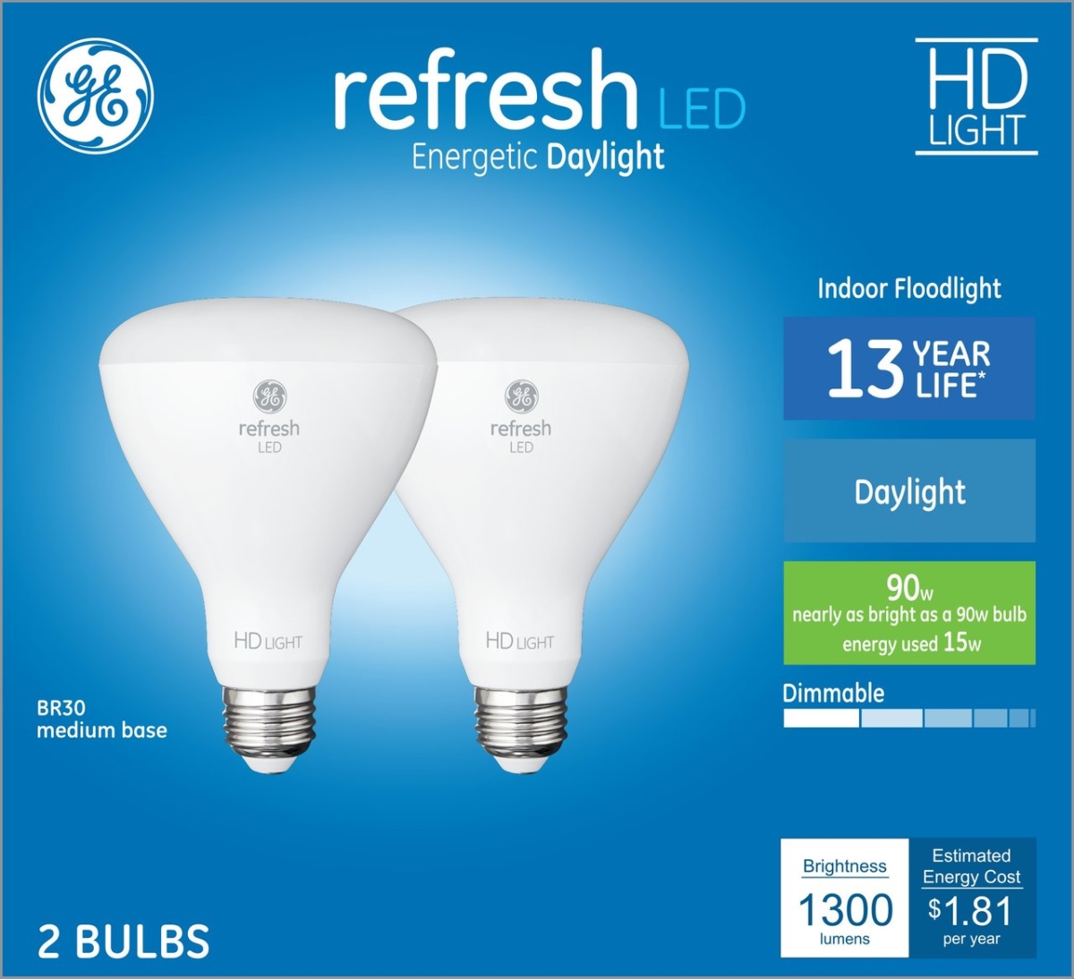 15W BR30 LED Reflector Light Bulb - Pack of 2