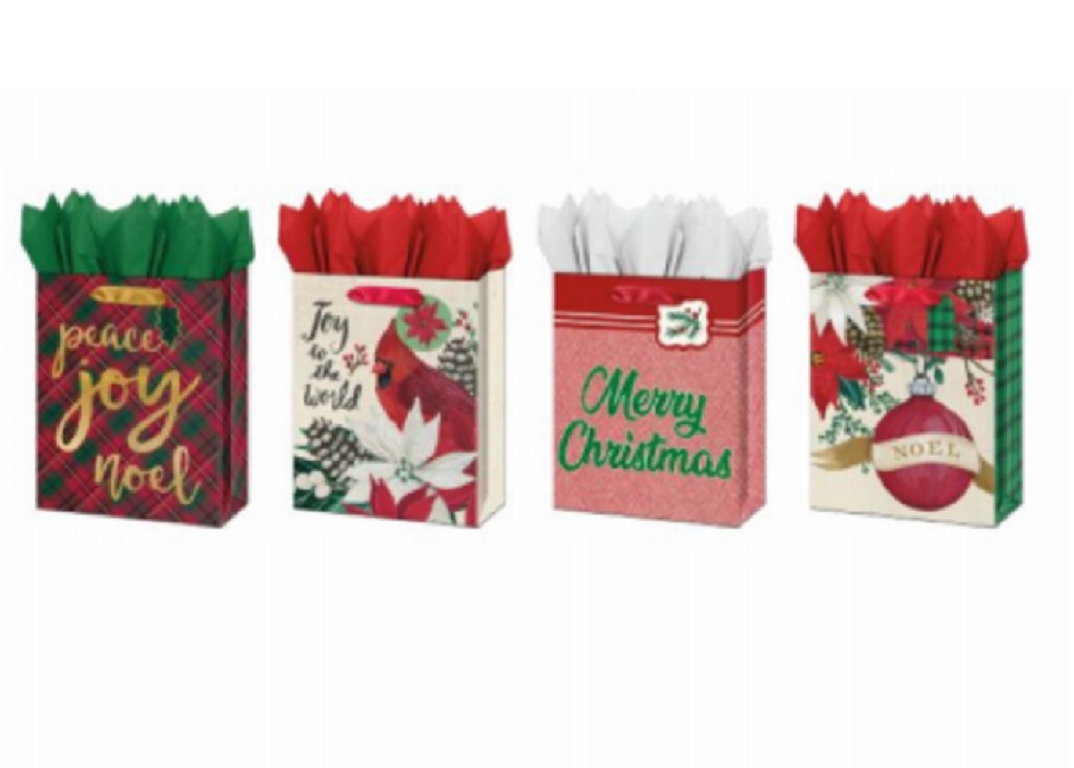 Picture of IG Design Group Americas 274729 Christmas Traditional Theme Papercraft Gift Bag, Satin Ribbon - Medium