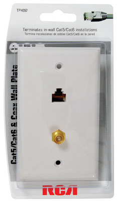 Picture of Audiovox 139653 Cat 5 by 6 Coax Wall Plate