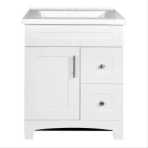 24 in. Wide Shaker Door & Drawer Vanity Combo, White Finish & White Marble Top