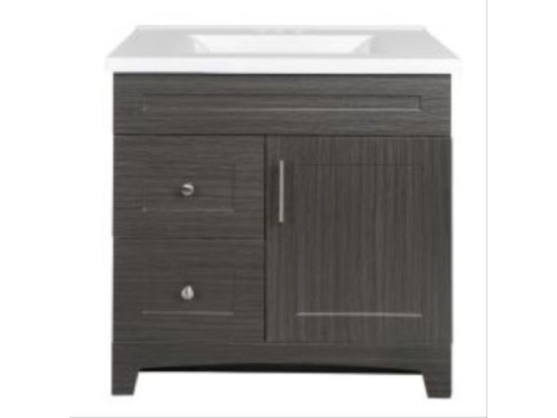 True Value 100475 30 in. Shaker Door & Drawer Vanity Combo with White Marble Top, Moderna Grigio Finish