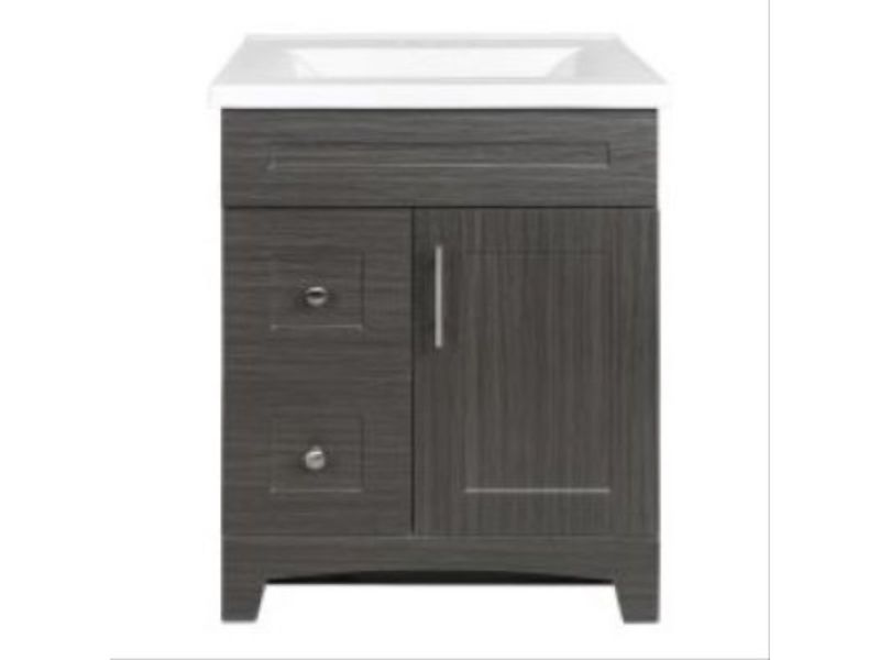 True Value 100474 24 in. Shaker Door & Drawer Vanity Combo with White Marble Top, Moderna Grigio Finish
