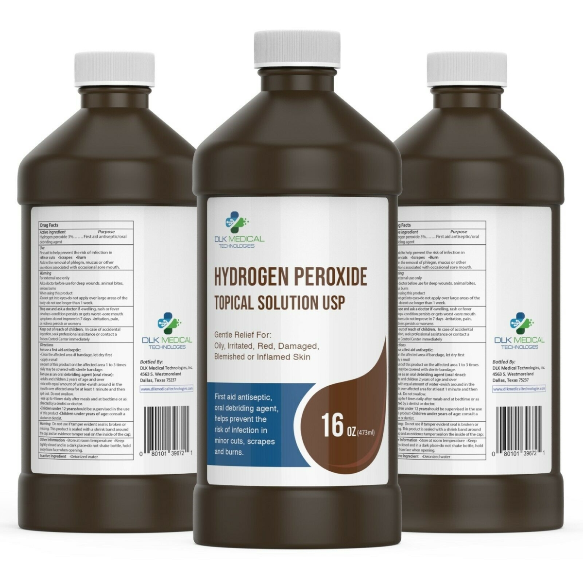 Picture of DLK Medical 697167 16 oz Hydrogen Peroxide - 3 Percent Health Care Aid Antiseptic