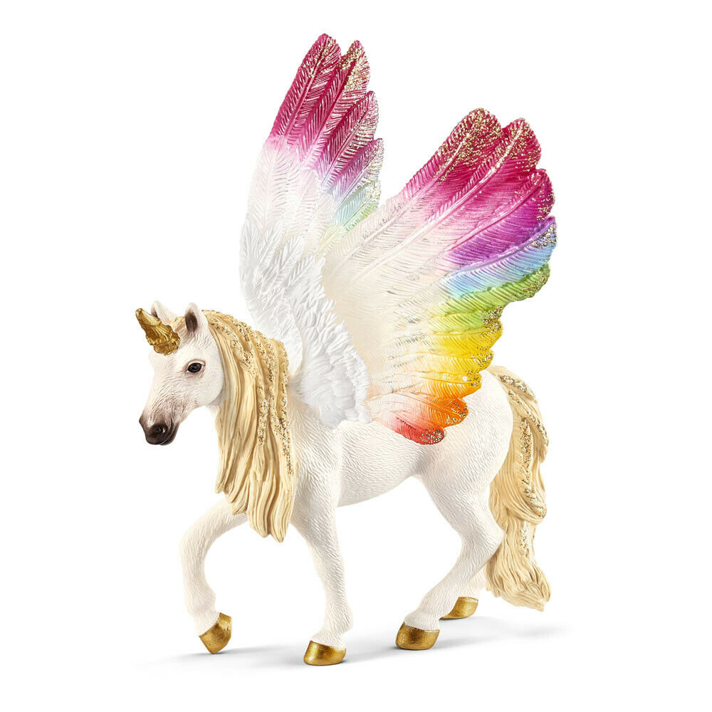 101979 5 x 4.84 x 6.10 in. Winged Rainbow Unicorn Figure, White with Rainbow Color  - Pack of 3