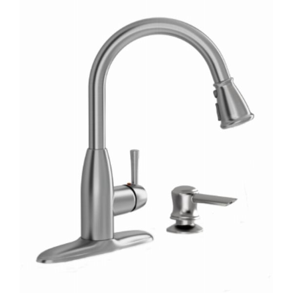 240565 Mckenzie Pull Down Kitchen Faucet with Soap Dispenser, Stainless Steel
