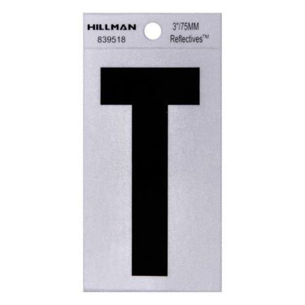 101353 3 in. Thin Adhesive Letter T, Black - Pack of 6
