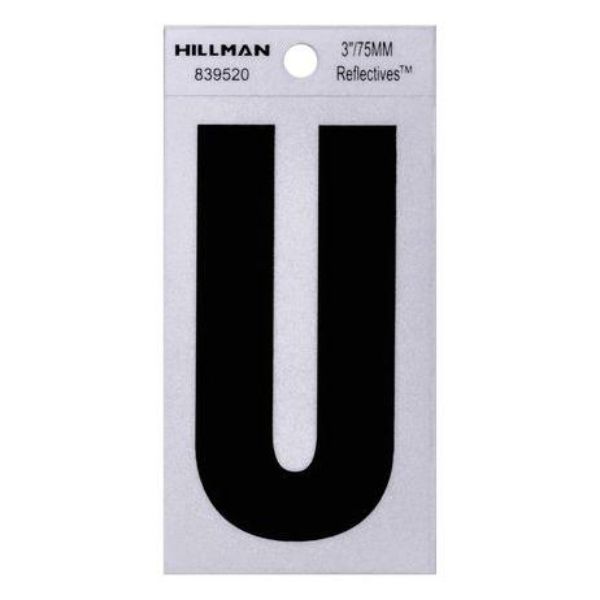 101354 3 in. Thin Adhesive Letter U, Black - Pack of 6