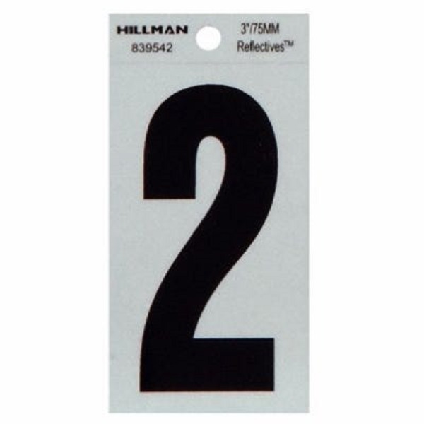 101331 3 in. Reflective Adhesive House Address Number 2 Thin Cut Sticker, Black - Pack of 6