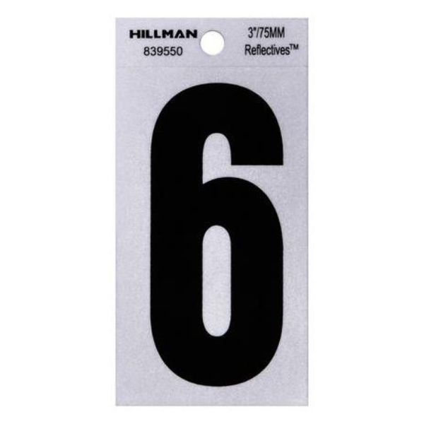 101335 3 in. Thin Adhesive Letter 6, Black - Pack of 6