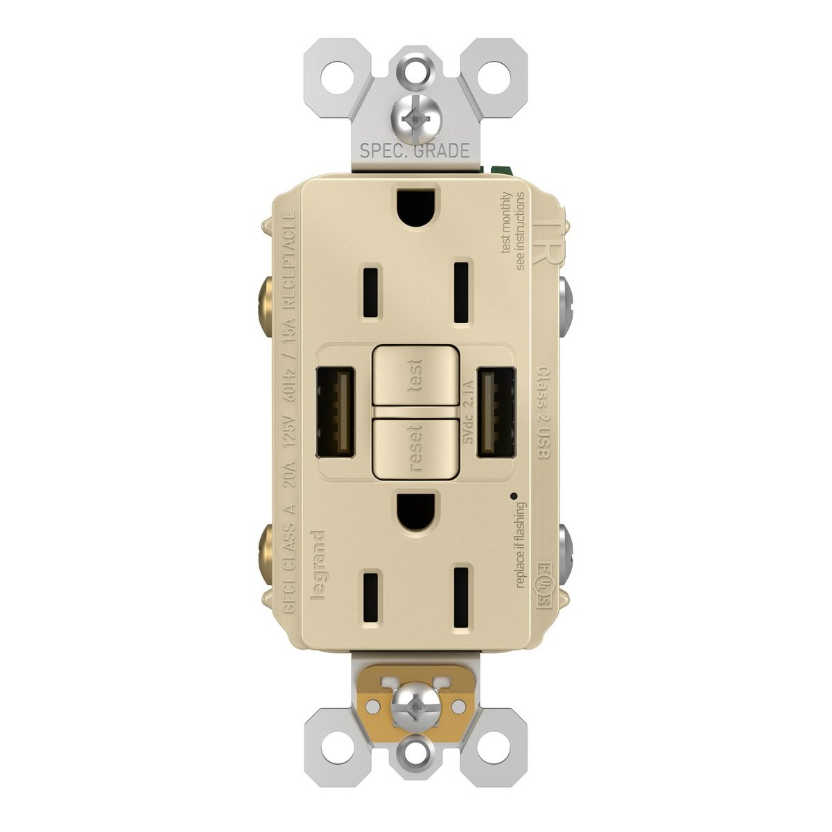 102288 15A A-A GFCI USB Outlet, Ivory -  Pass & Seymour