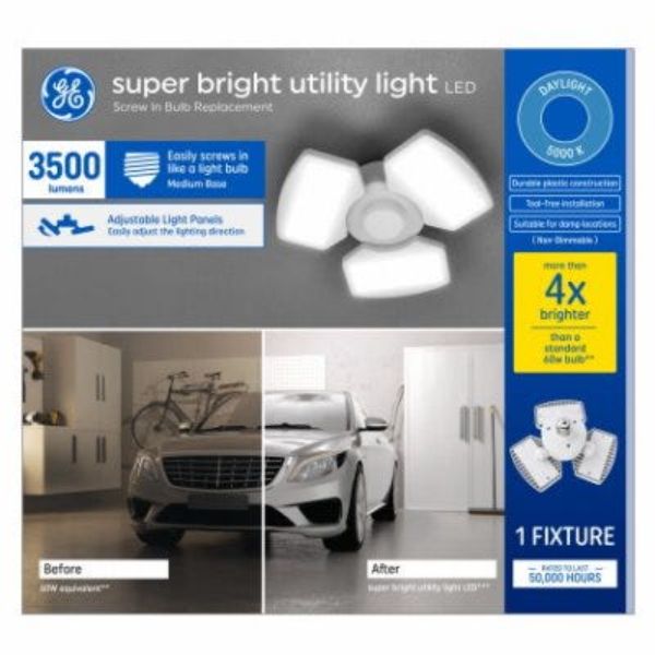 Picture of GE Lighting 105648 35W LED Super Bright Utility Light Fixture - 3 Adjustable Panels, Medium Base, 3500 Lumens