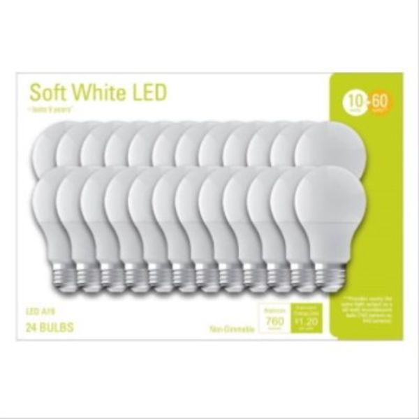 105657 760 Lumen 10W A19 Shape Medium Base LED Warm White Light Bulbs - Pack of 24