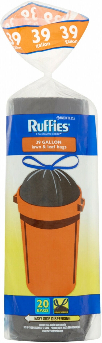Picture of Berry Global 106089 Ruffies 39 gal 0.95 mil Lawn & Leaf Trash Bag&#44; Black - 20 Count