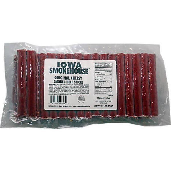 Picture of Iowa Smokehouse & Preferred Wholesale 105628 27 oz Cheesy Original Smoked Beef Sticks - 6 Count