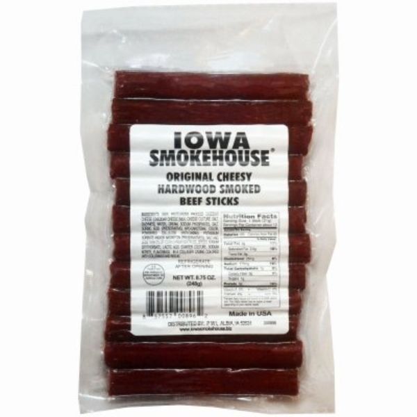 Iowa Smokehouse & Preferred Wholesale 105625 8.75 oz Hardwood Smoked Beef Sticks  Cheesy Original