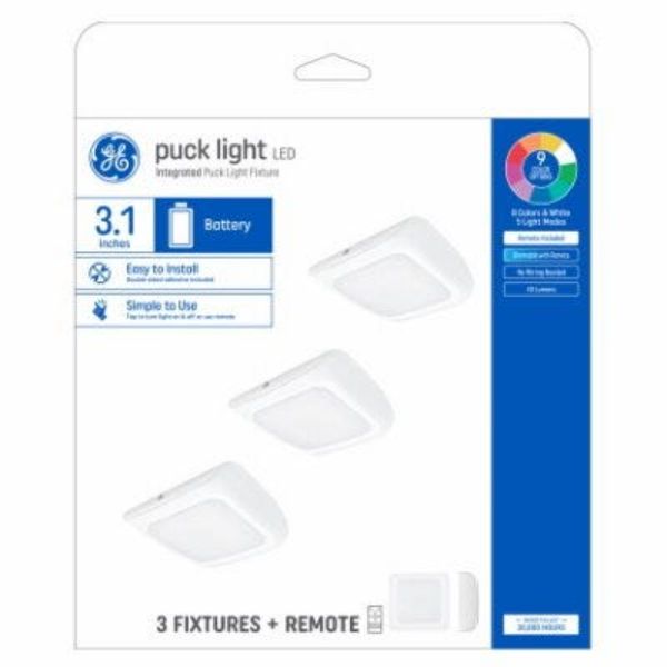 Picture of GE Lighting 107373 3.1 in. Battery-Powered Puck Lights LED Color-Changing Fixtures with Remote - Pack of 3