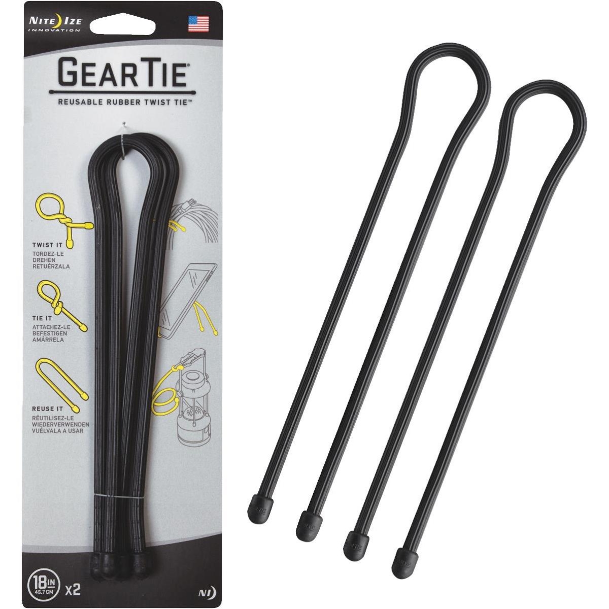 Nite Ize  18 in. Reusable Rubber Twist Gear Tie, Black - Pack of 6