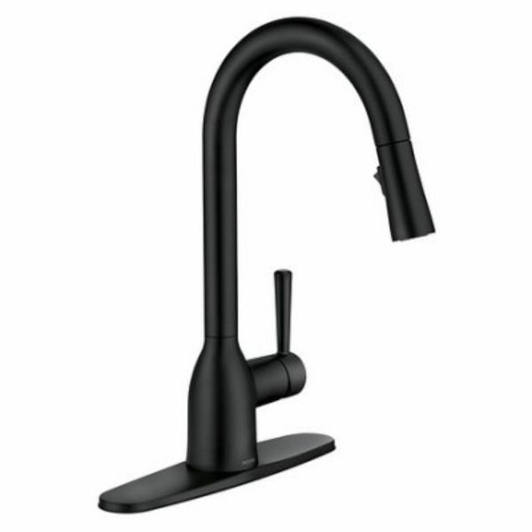 108969 Adler Single Handle High Arc Kitchen Faucet with Pull-Down Spray, Matte Black -  Moen Faucets