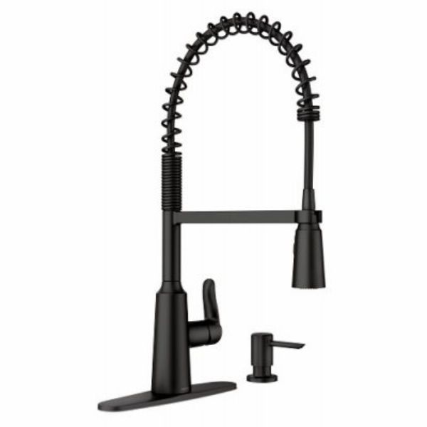 108972 Edwyn Single Handle High ARC Kitchen Faucet with Pull-Down Spray, Matte Black -  Moen Faucets