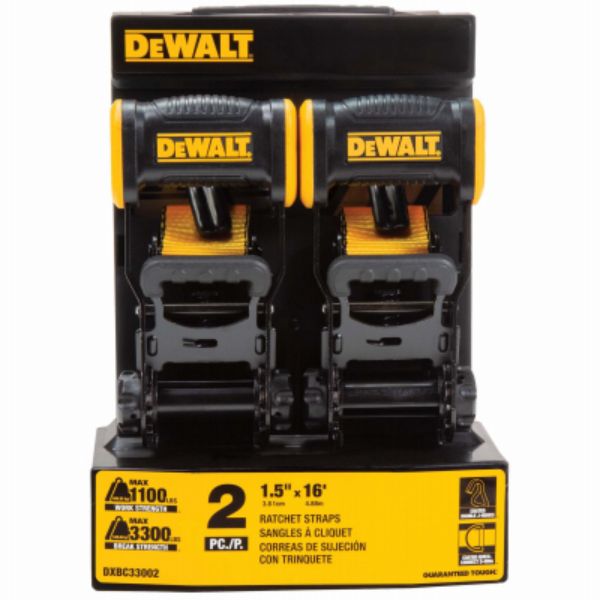 1.5 in. x 16 ft. DeWalt Ratchet Tie Down Straps - 3300 lbs Break Strength - Pack of 2