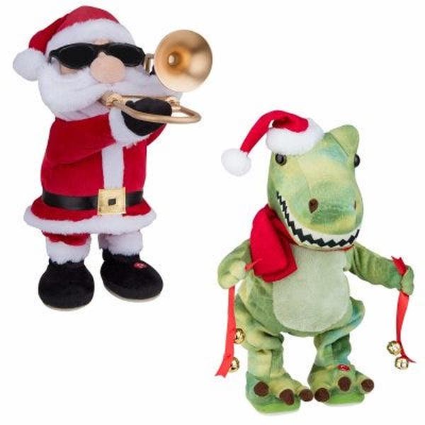 116174 Animated Musical Christmas Plush Santa with Trombone or Christmas T-Rex -  Gemmy Industries