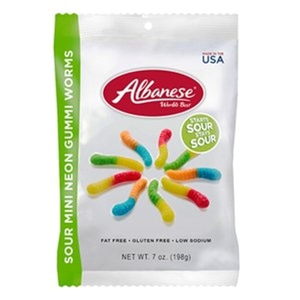 Picture of Albanese Confectionery Group 240906 7 oz Sour Mini Gummi Worms - Assorted - Pack of 12