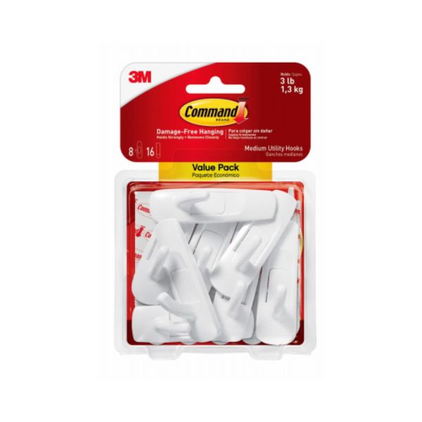 Picture of 3M 118808 Medium White Command Utility Hook, Case of 2 - Pack of 8