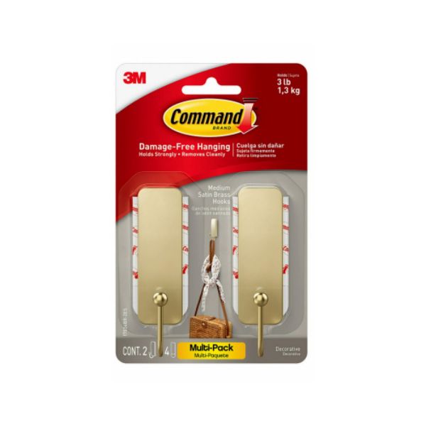 Picture of 3M 118826 Satin Brass Hooks with 2 Hooks & 4 Strips - Medium - 2 Piece - Case of 4