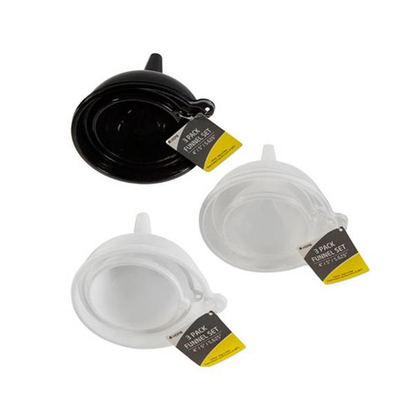 Picture of Regent Products 120778 Assorted Funnel Set&#44; Black&#44; White & Clear - Set of 3 - Pack of 24
