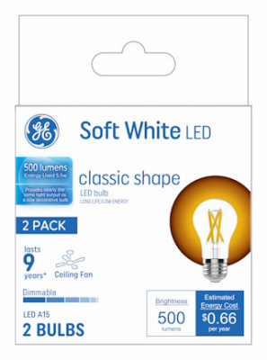 5.5W Clear Glass Medium Base LED Ceiling Fan Light Bulb, Soft White