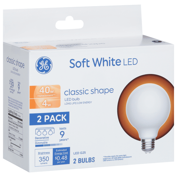 4W G25 Classic Shape Light Bulb, Soft White