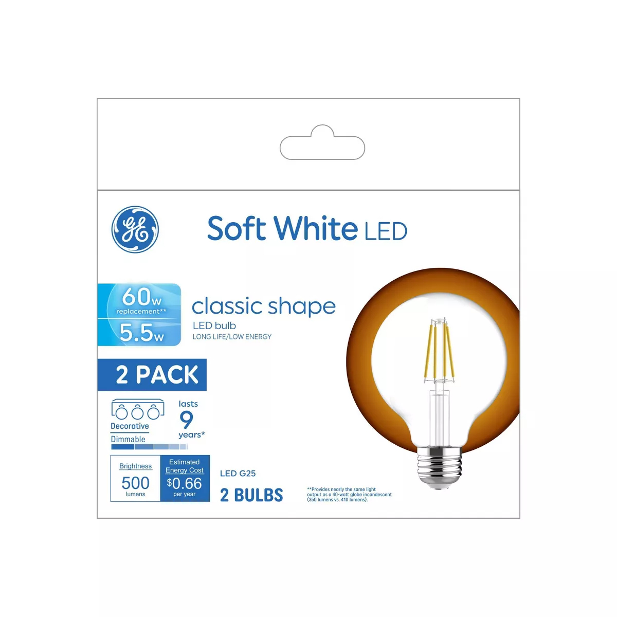 Picture of GE Lighting 125062 GE 5.5W G25 Bulb&#44; Clear - Set of 2 - Pack of 6
