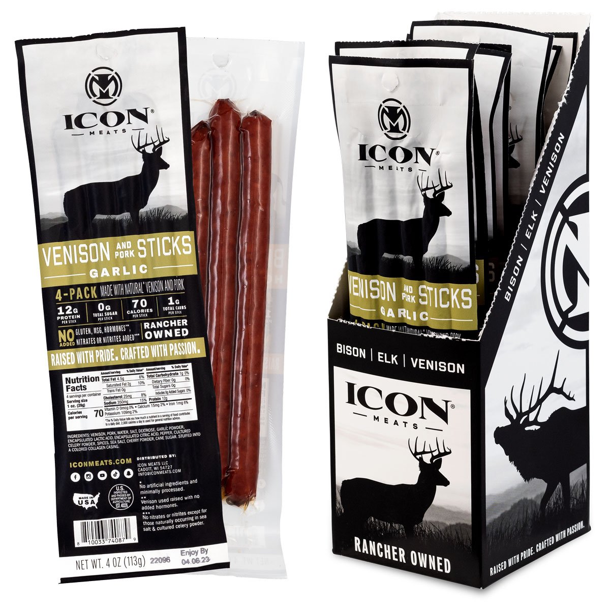 129165 Icon 4 oz Garlic Venison Stick, Case of 6 - Pack of 4
