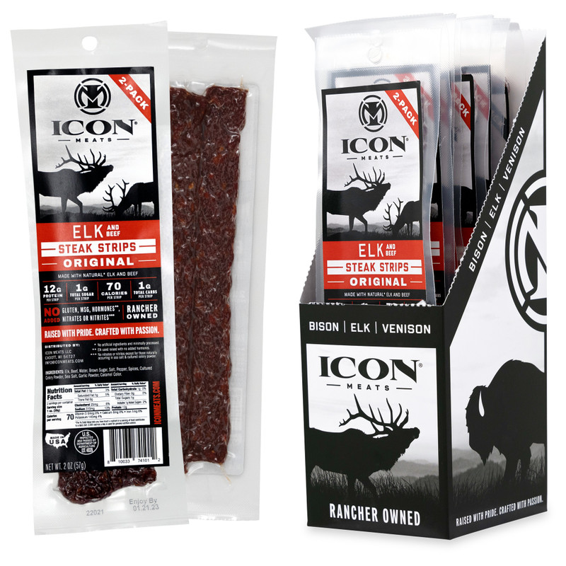 129167 Icon 2 oz Elk Steak Original Strip, Pack of 8