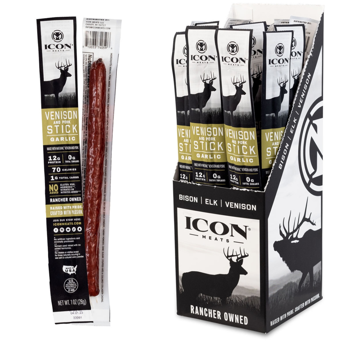 Icon 1 oz Garlic Venison Stick, Pack of 24