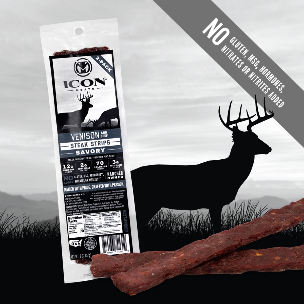 129171 Icon 2 oz Venison Steak Strip Savory, Pack of 8