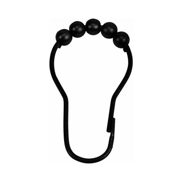 Shower Curtain Hooks, Black - Pack of 12