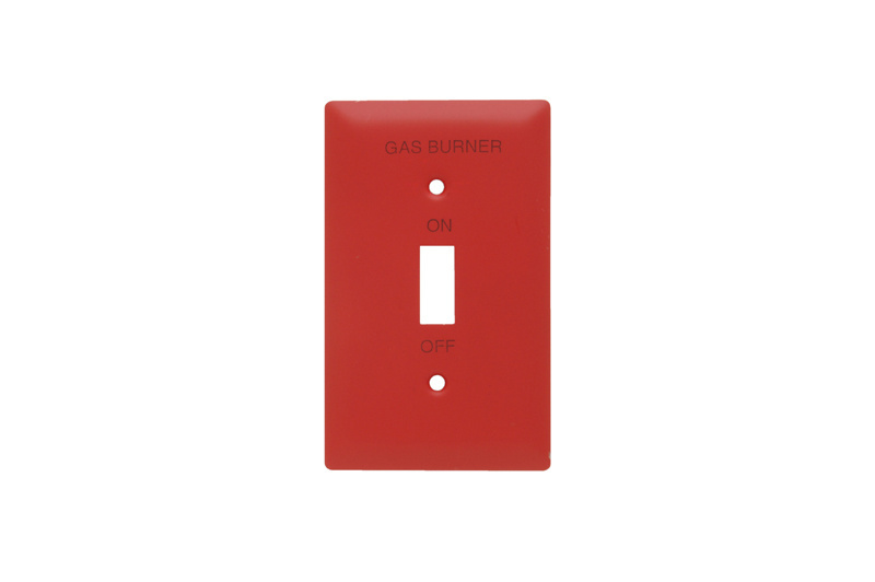 Picture of Pass & Seymour 131440 One-Gang Wall Plate - Pad Printed Gas Burner&#44; on & off with Toggle Cutout 302 & 304 Stainless Steel&#44; Red