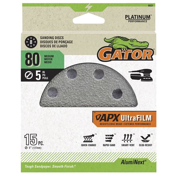 134929 5 in. Sanding Disc - 80 Grit - Aluminum Oxide - Pack of 15