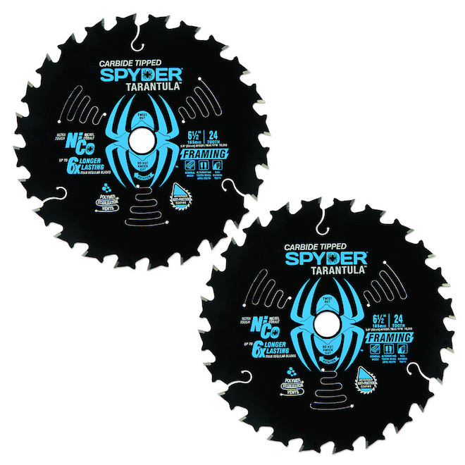 135695 6.5 in. 24 Teeth Spyder Tarantula Framing Circular Saw Blade Shrink Pack - 2 Piece