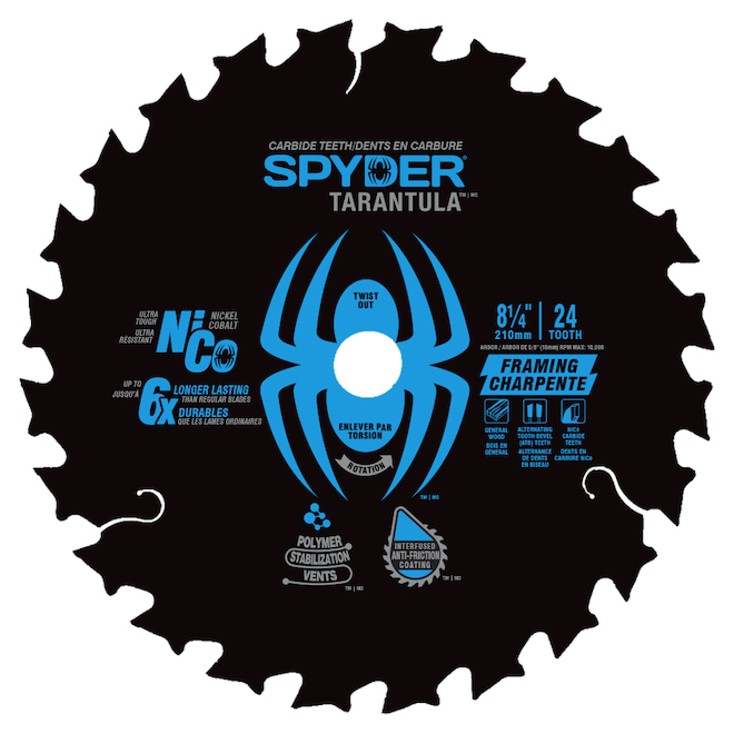 135725 8.25 in. 24 Teeth Spyder Tarantula Framing Circular Saw Blade - Clamshell
