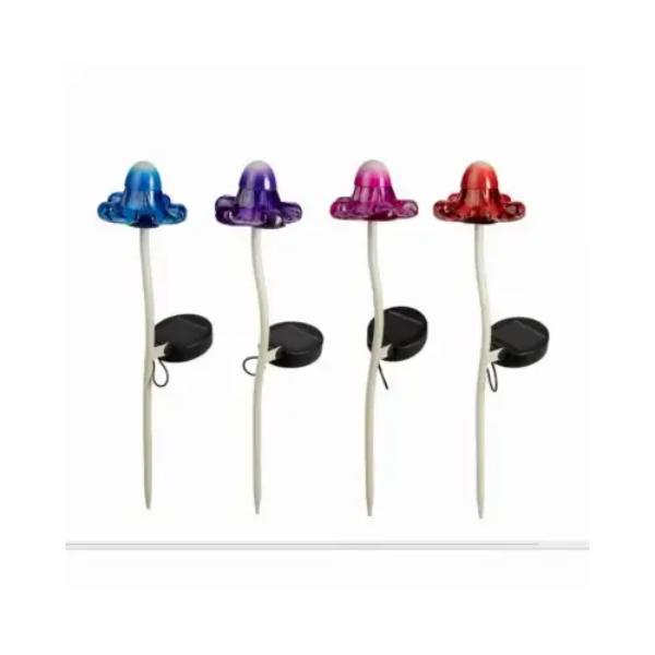 139941 Solar LED Mushroom Stick Lights - Metal & Glass, Assorted Color - Pack of 16