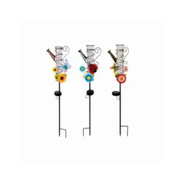 138378 30 in. Solar LED Watering Can Rain Gauge Stick Light, Assorted Color - Pack of 12
