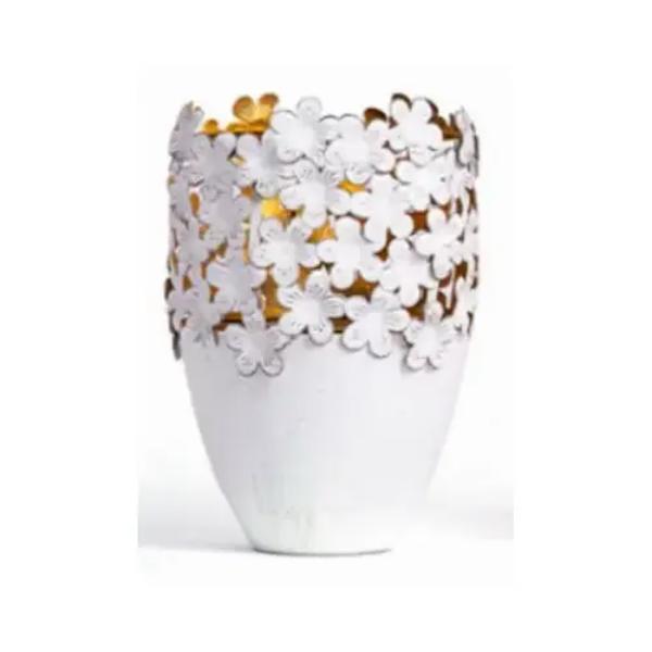 139937 Solar Light - Metal Floral Design, White & Gold Accents