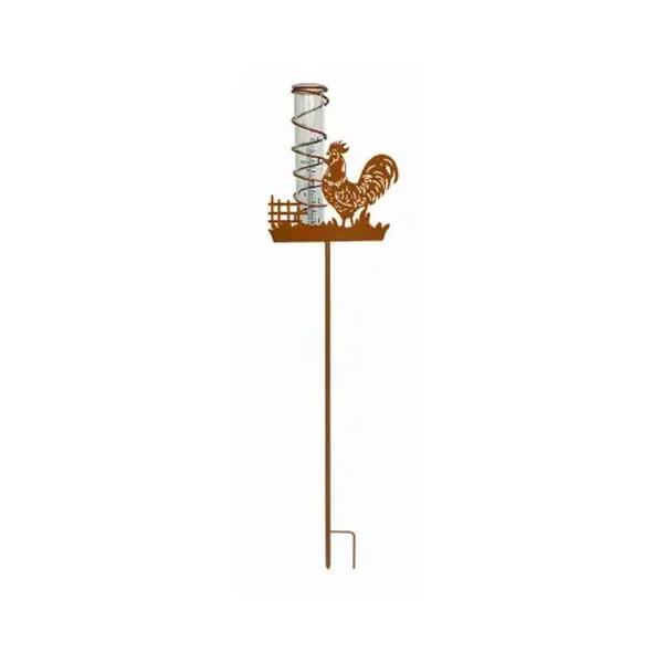 Rooster Rain Gauge - Metal - Decorative Garden Stake
